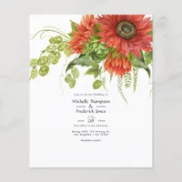 Watercolor Rustic Bohemian Red Sunflowers Wedding Flyer