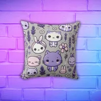 Cute Kawaii theme Purple Lavender | Throw Pillow