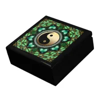 Forest Green Hearts Gold Yin Yang Lacquered Gift B Keepsake Box