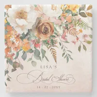 Rustic Orange Floral Fall Bridal Shower  Stone Coaster