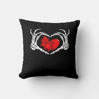 Scary Skeleton Hands And Red Heart Creepy Spooky V Throw Pillow