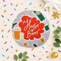 Playful Red Retro Beer Mug Confetti Pattern Round Pillow