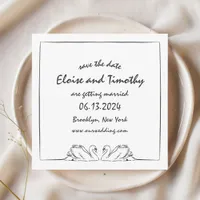Simple Timeless Handwritten Elegant Swan Drawing Save The Date
