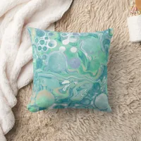 Teal Green Blue Marble Fluid Art Throw Pillow