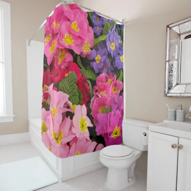 Colorful Floral Pink Blue Purple Primula Flowers Shower Curtain