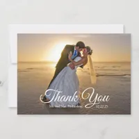 Navy Blue Rose Gold Palm Tree Wedding Photo Thank You Card