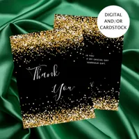 Birthday black gold glitter thank you card