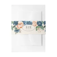 Roses Blue/Peach Wedding ID584 Invitation Belly Band