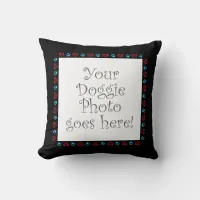 Custom Dog Photo Hearts Paws Black Border Throw Pillow