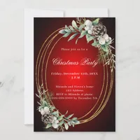 Cone pine greenery red gold Christmas Party Invitation