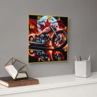 Motorcycle gleams with flames square wall clock