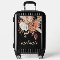 Rustic Bohemian Terracotta Florals Name Black Luggage