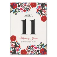 Floral Elegant Colorful Fiesta Spanish Wedding Table Number