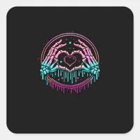 Heart Sign Skeleton Hand - Spooky Skeleton Hallowe Square Sticker