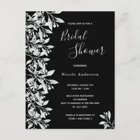 Black white botanical Bridal Shower invitation Postcard