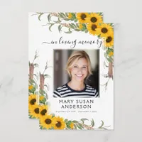 Sunflower Photo Funeral Memorial Poem Card