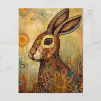 Rabbit Retro Floral Collage Postcard