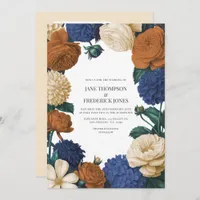Navy Blue, Burnt Orange & Champagne Wedding Invitation