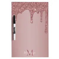 Luxury Rose Gold Glitter Drips Monogram Dry Erase Board