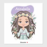 Cute Boho Girl with Daisies in Purple Sticker