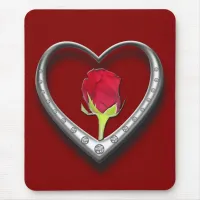 Silver Jewelry Valentine Heart with Red Rose Mouse Pad