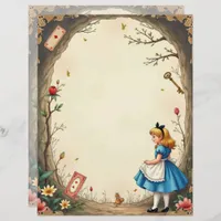 Alice and White Rabbit Floral Scrapbook Paper