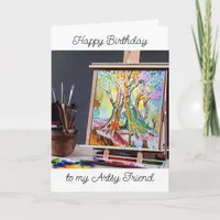 Happy Birthday | Painting on Easel of Trees Card