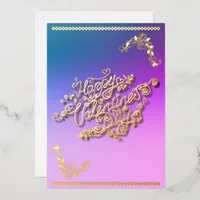 Happy Valentine’s Day gold calligraphy and roses Foil Holiday Card