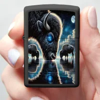 Buffalo Herd Reflections Under Cosmic Glow Zippo Lighter