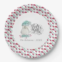 Watercolor Winter Bird Holly Jolly Christmas Party Paper Plates