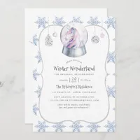 Watercolor Glitter Unicorn Winter Holiday Birthday Invitation