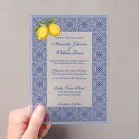 Dolce Vita - Italian Tiles and Lemons Wedding Acrylic Invitations