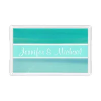 Aquamarine green sea ocean monogram acrylic tray