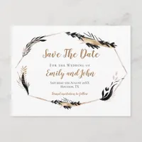 Gold Black Feather leaves Frame/Save The Date Postcard