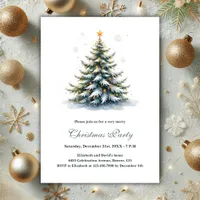 Watercolor Vintage Tree Minimalist Christmas Party Invitation