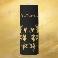 Gold Fairies with Pixie Dust on Black Monogram | Pillar Candle