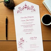 Elegant Vintage Romance Burgundy Floral Wedding All In One Invitation