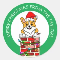 Personalized Christmas Corgi Classic Round Sticker