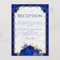 Elegant Floral Royal Blue Wedding Reception Enclosure Card