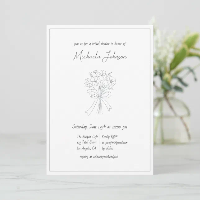 Elegant Minimalist Flower and Bow Bridal Shower  Invitation