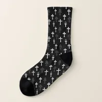 Ankh Crucific Goth Black and White Socks