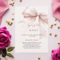 She's tying the knot bow pink Bridal Shower Invitation