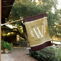 Elegant Leather Leaf & Vintage Paper Surname Motto House Flag