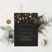 Birthday black gold stars elegant party invitation