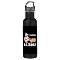 Tis The Season Christmas Tree Groovy Retro Vintage Stainless Steel Water Bottle