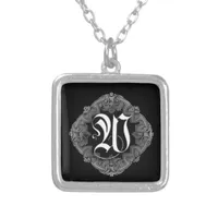 Elegant Goth Initial W Silver Plated Necklace
