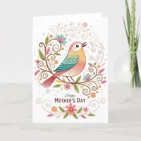 Cheerful Bird Mothers Day Folded Announcement Card