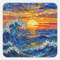 Oceanic Coastal Ocean Waves Sunset   Square Sticker