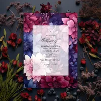 Burgundy and Navy Floral Wedding Invitation