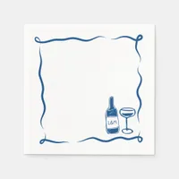 Whimsical Hand Drawn Wine Wedding Chic Navy Blue Napkins